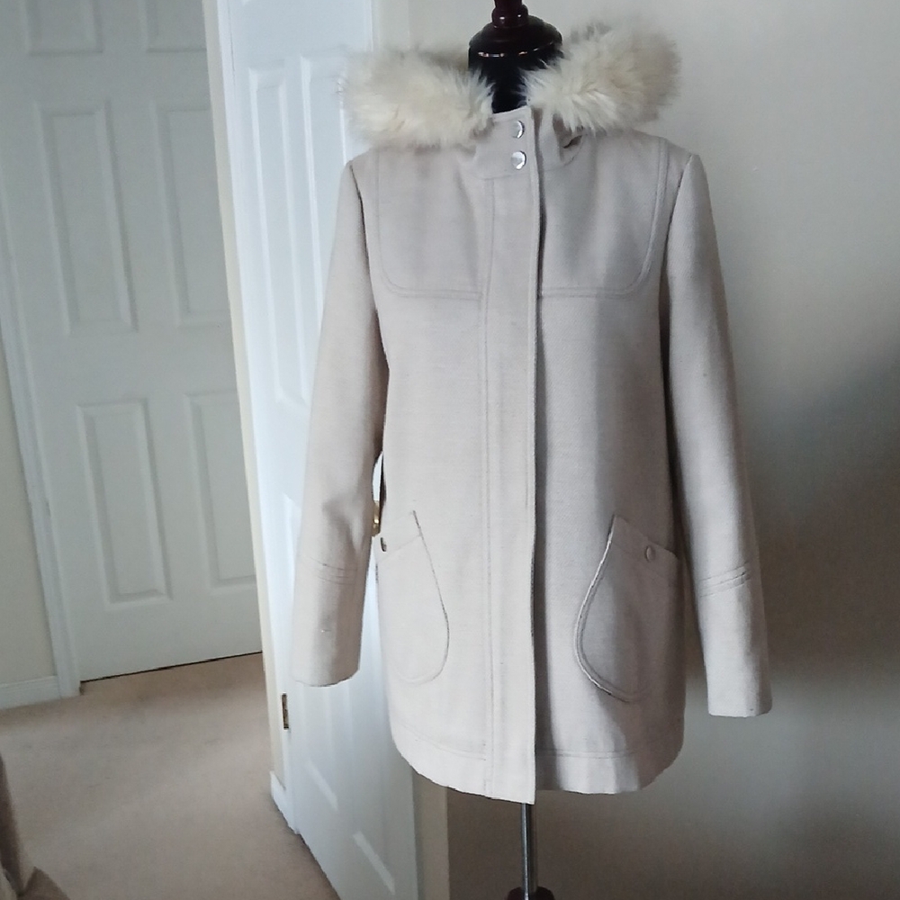 Topshop Cream Fur-Trimmed Puffer Jacket